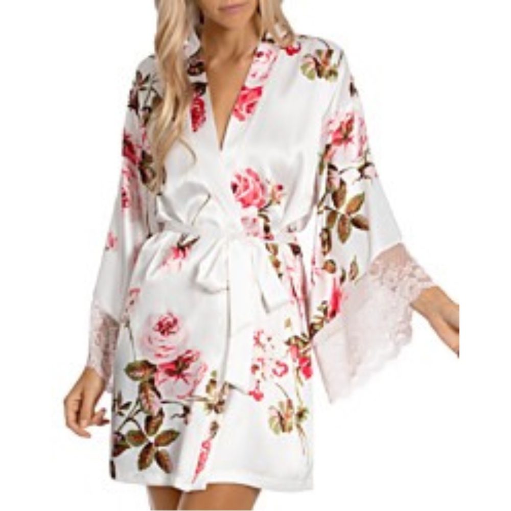 Spring In Bloom Jonquil Floral Satin Robe with Lace Detail XL